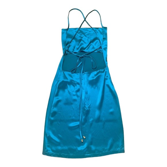 NONchalant Label NWT Satin Teal Donna Dress Cross Back XS - Picture 2 of 5